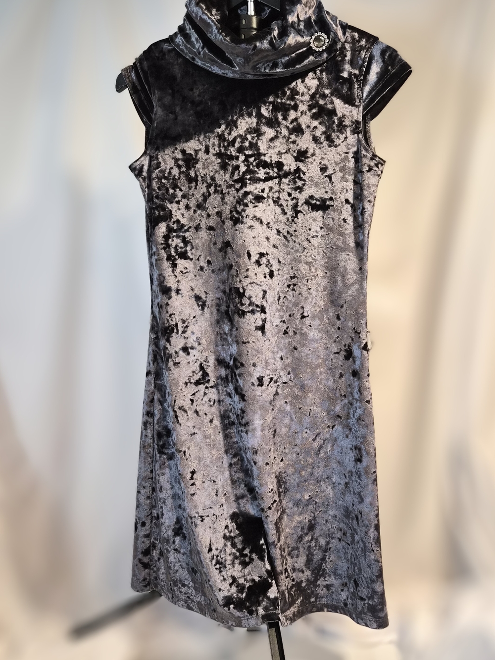 Samsara Vintage Crushed Velvet Cowl Neck Dress Gunmetal Gray Whimsigoth 36 Small
